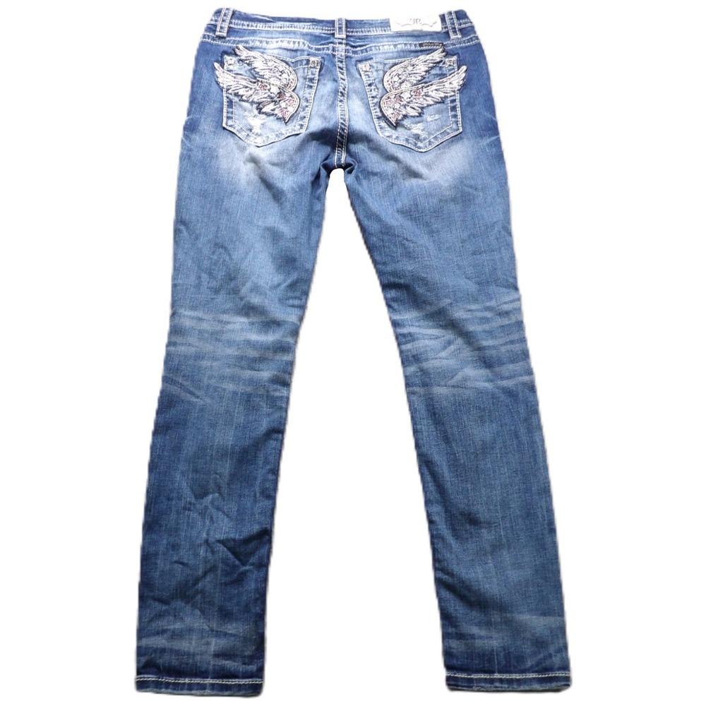 Miss Me Skinny Jeans Women 31 Blue Embellished Angel Wing Stretch Denim Mid Rise